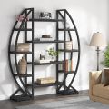 Multiple-Tiers Indoor Book Shelf, Large Half Moon Shaped Shelf, Curved Industrial Book Rack for Living Room. 