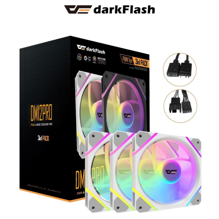 Aigo DarkFlash DM12 Pro 3 in 1 A-RGB Cooling Fans with Remote and Controller White
