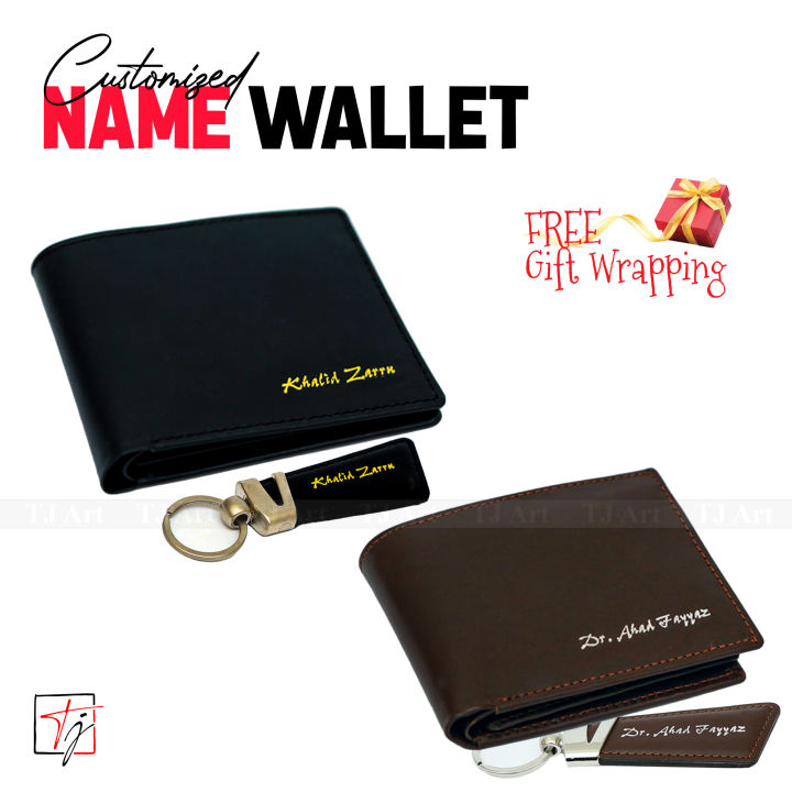 Customized Name Embossed On Genuine Leather Wallet and Key chain With Gift Box Packing (PERFECT GIFT TO SEND YOUR LOVED ONES)