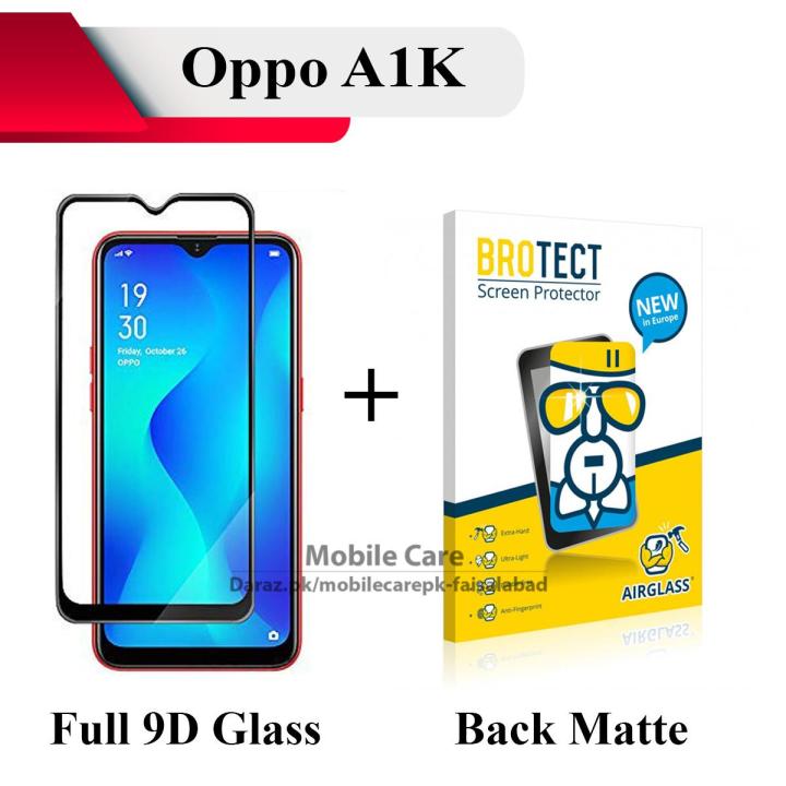 Oppo A1K Black Full 9D-5D-6D-10D-11D-21D Tempered Glass Screen Protector Full Glue Edge To Edge + Back Matte Protector Soft Skin Sheet Soft Film Protection For Oppo A1K