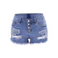 Women’s Fashion Washed Distressed Jeans Personality Solid Color Ripped High-waist Denim Shorts. 
