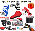 7pc bicycle accessories Bell,Light,Bottle Holder,Seat cover, Seat Clamp, bicycle handle bar grips , rear pedal. 