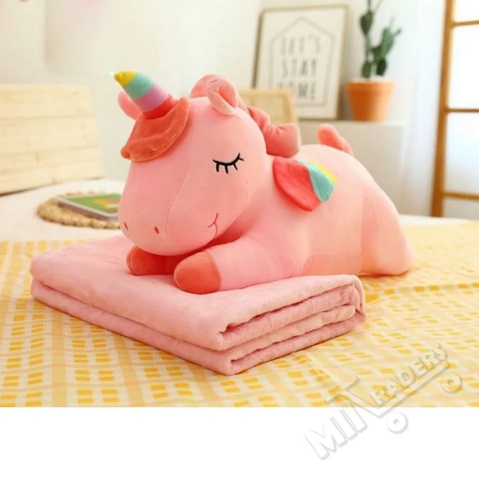 Baby Cute N Lovely Stuffed Animal Pillow Plush Toy Set With Blanket Soft Warm Folding Blanket