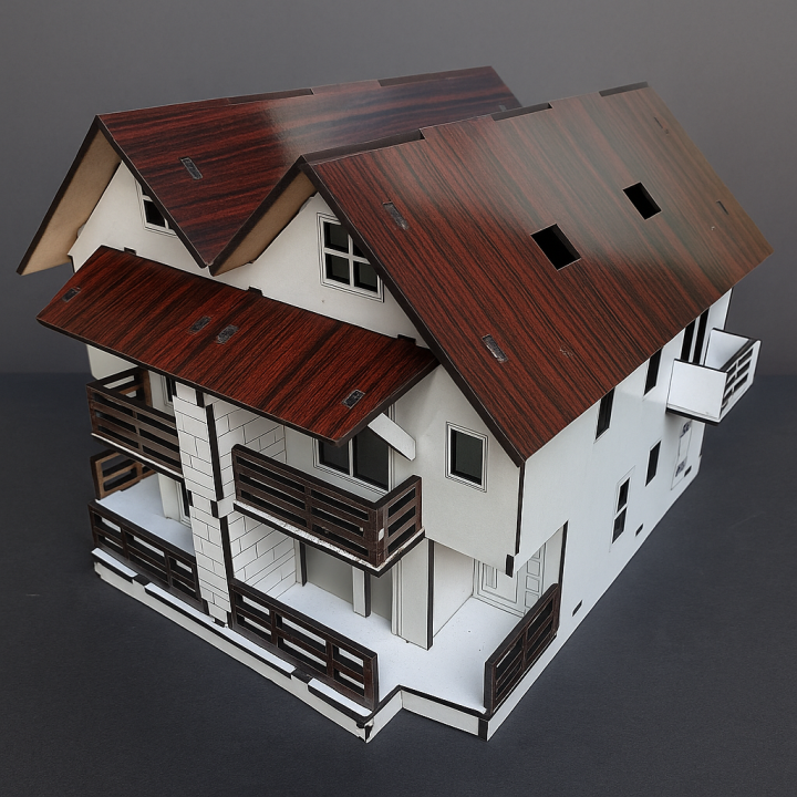 Wooden House Night Lamp | Handmade 3D Model for Room Decoration | 3D Model Miniature Villa for Modern & Rustic Rooms
