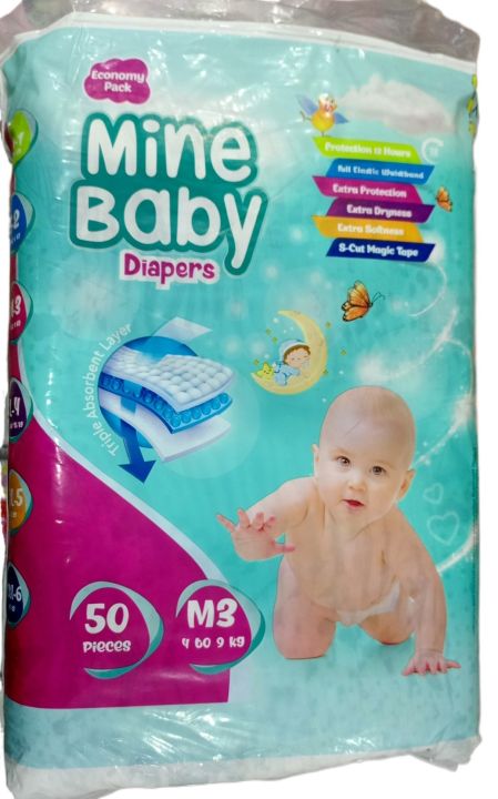 Mine Baby Diaper Medium Size-Best Quality Diaper- Economy Pack Medium (M) Size No-3 50Pcs