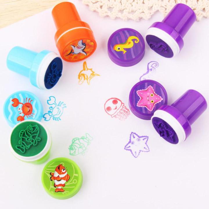 10Pcs Plastic Colorful Kids Cartoon Animal Stamp Children Custom Plastic Rubber Self Inking Stamps Toys - Multi