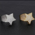 luxury Iced Out Hip Hop Five-pointed Star Rings 18K Gold Plated Women Men Finger Ring Wholesale Rapper rhinestone ring Jewelry. 