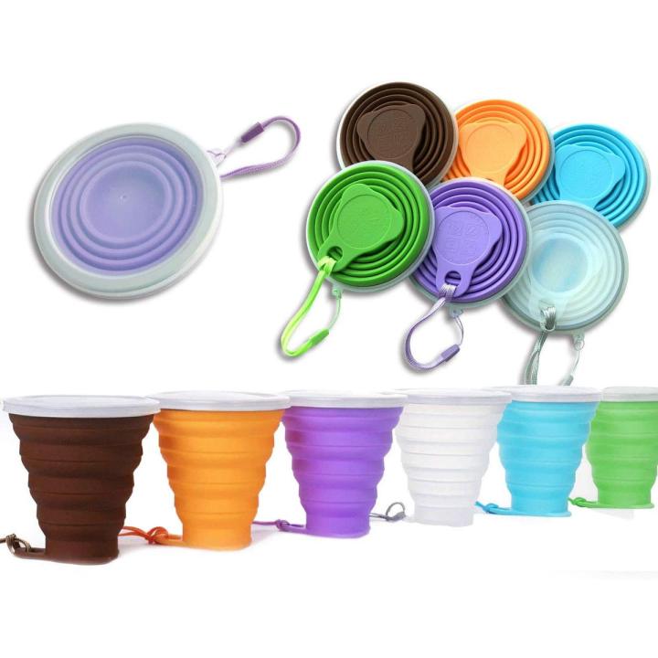 1 Pc - Collapsible Travel Cup - Ultra-Slim Foldable Silicone Cup with Lid for Coffee, Water, Tea - Portable Camping, Hiking, Outdoor Sets - Random Colors