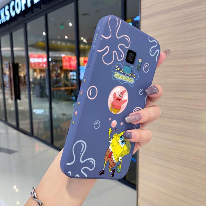 chenyyka for Samsung S9 Plus Case Cartoon Cute SpongeBob New Design Side Square Edge Protect Softcase Thin Pattern Silicone Casing Full Lens Cover Camera Shockproof Cases