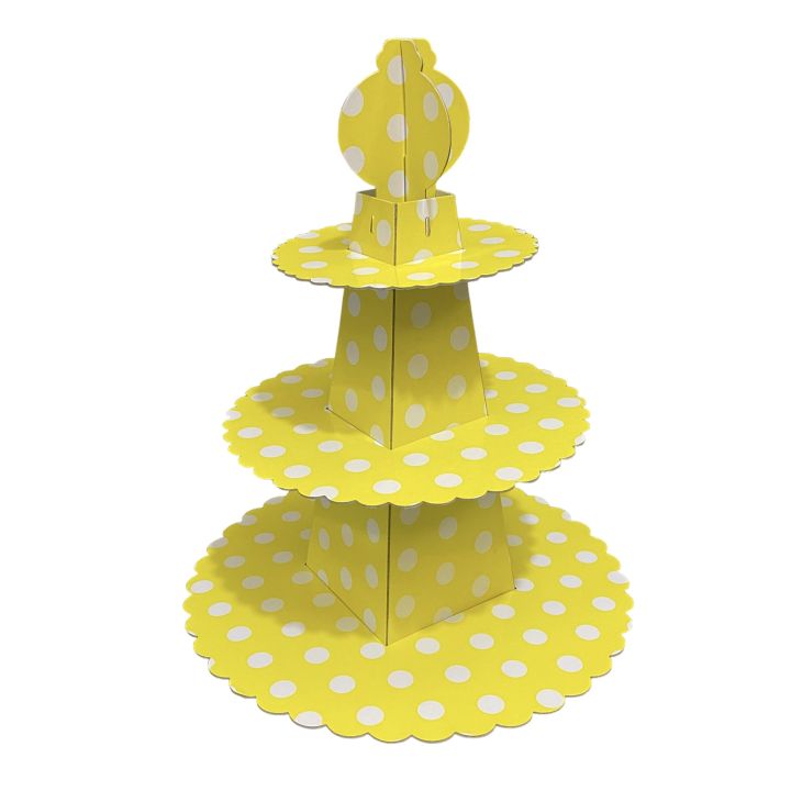 Yellow Polka Dot Cupcake Stand - 12 inch height - 3 Tiers Cupcake Stand - Yellow - Unisex - Pack Of 1