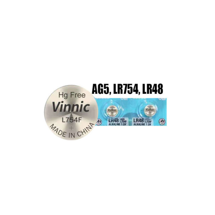 Vinnic 2 Pcs AG5, L754F, LR754, LR48, 193, 393, SR48,L750, LR750, 309, Alkaline Button Cell 1.5V