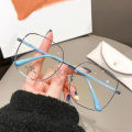 【AmbitionmA】Women Fake Glasses Anti-blue Light Large Frame Glasses Transparent Lens Metal Frame Oversize Eyeglasses UV400 Protection Eyewear. 