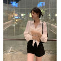 bellylady Puff Sleeve Shirts Large Bow Design Blouse, Slim Fit Lapel Colar Bottoming Shirt, Sweet Style Casual Long-sleeved Tops. 