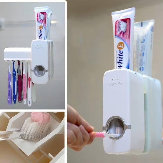 Toothpaste Dispenser with Wall Mounted Toothbrush Holder