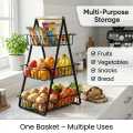 Fruit Basket Stand 2 Tier / 3 Tier Kitchen Organizer Rack | Metal Wire Storage Basket with Wooden Handle | Multi Purpose Fruits Vegetable Storage | HS Trader’s. 
