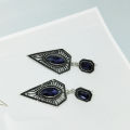 Vintage Women Hollow Triangle Faux Sapphire Earrings Party Wedding Jewelry Gift. 