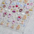 Cute Little Bear Angel Donuts Bowknot 5D Soft Embossed Reliefs Self Adhesive Nail Art Stickers Lovely Bunny 3D Manicure Decals. 