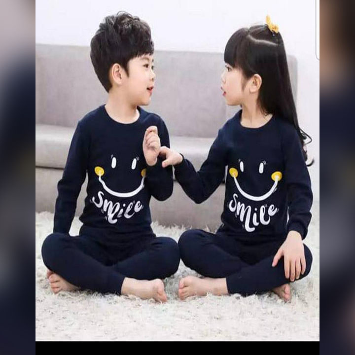 Baby Navy Blue Smile Print Night Suit
