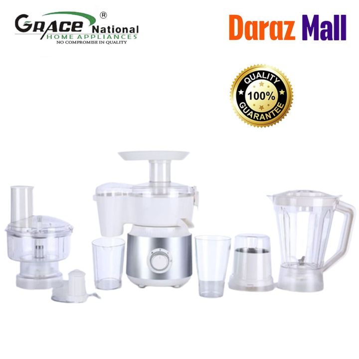 Grace N Food Processor Kitchen Master Unbreakable jug. chopper Dry Mill.Plastic  Jar & Vegetable Cutter Meat Blade 2 Year Motor Warranty