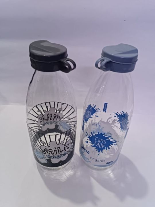 1 Pcs HANE Turkey  Easy Poring Refrigerator  Water , Milk Serving , Decorating  bottle  Set of 2  Glass Jug Transparent with Lid ( 1000 ml ) Made in Turkey