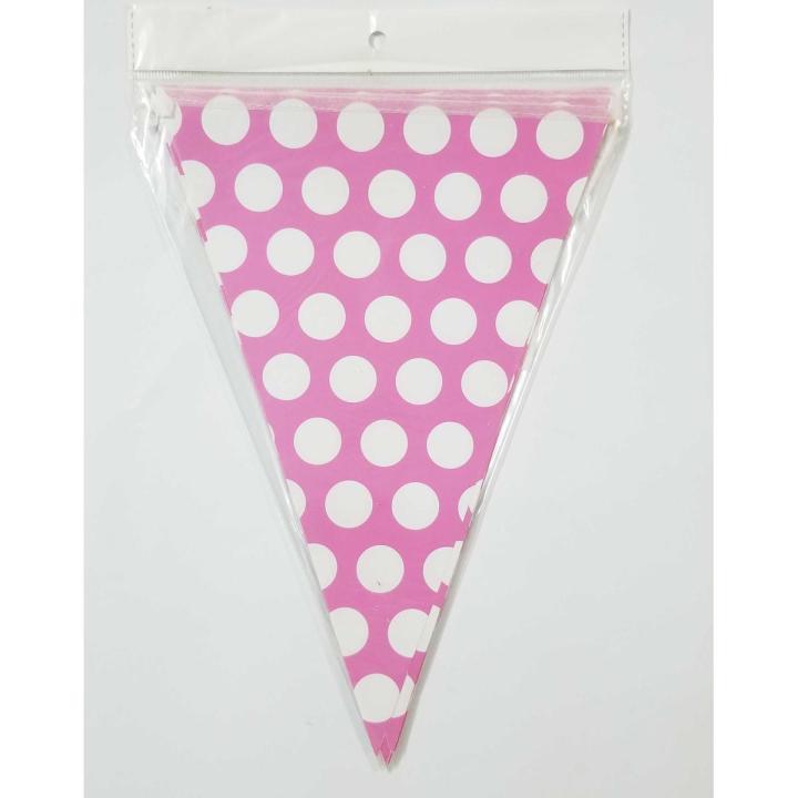PINK POLKA DOT THEME FLAGS BANNER - PINK POLKA DOT BUNTINGS - PACK OF 10