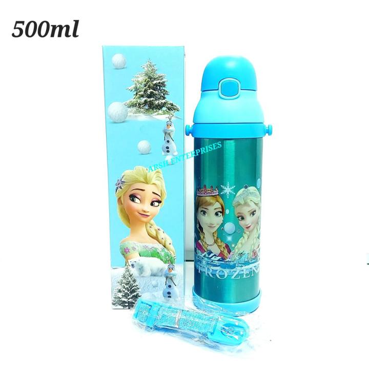 Disney FROZEN Fever Girls Favorite Character Stainless Steel Water Bottle, Insulated, Vacuum Flask with Straw 500ml for Girls