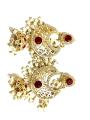 Artificial Gold-Plated White Pearl Mala with Artificial stones, a whole set including earrings with artificial stones and gold plating. 