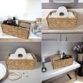 ADO Basics  Foldable Water Hyacinth Hand Woven Basket with Handles, Toilet Paper Storage Wicker Baskets 12" Length, 6.29" Width, 4.25 Height, Tokri. 