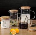 1pcs, Glass Measuring Cups Jugs With Lid, Measuring Pitcher Beaker, Measured Mug, Measure Liquid Milk Glass Cup, Clear Scale Cup With Spout& Insulated Handle, For Hot/Cold Liquid, Kitchen Stuff, Cheap Stuff. 