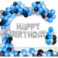 Happy birthday Decoration Set (Package Including) Happy Birthday Silver Foil Balloon Banner ,50 Latex Balloons (18blue ,18silver ,12black). 