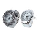 2 Pcs Watch:1 Pcs Flower Men Lady Finger Ring Watch & 1 Pcs Alloy Round White Dial Arabic Numerals Ring Watch Silver. 