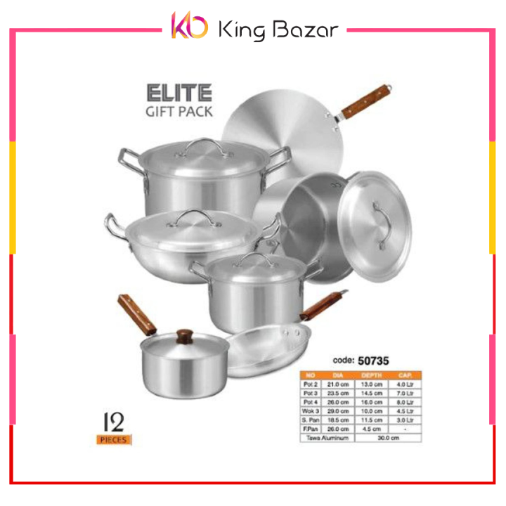 Sonex Elite Gift Set 12 pcs Metal Finish heavy weight Cookware Set (50735)