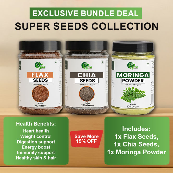 Pack Of 3 150GM - Chia Seeds + Flax Seeds & 100GM - Moringa Leaf Fine ...