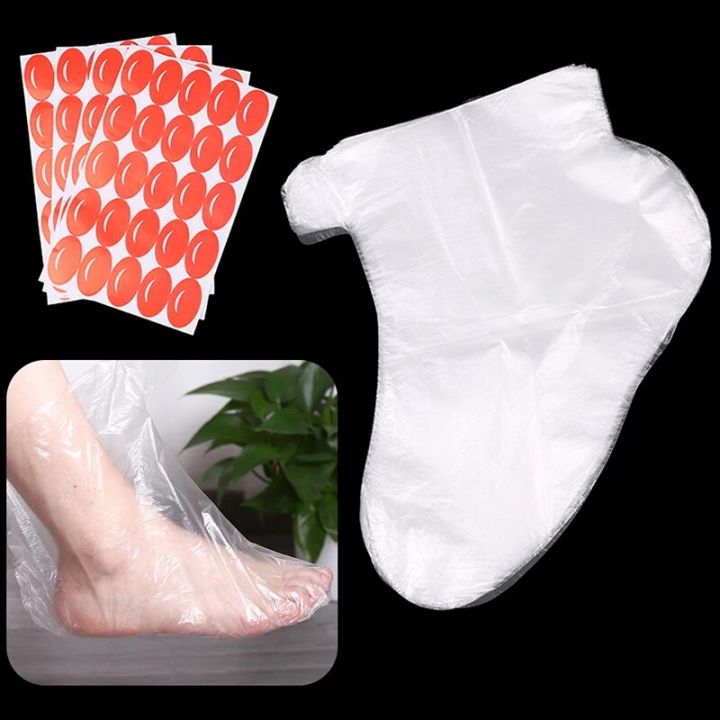 100Pcs/Bag Disposable PE Foot Covers Transparent Shoes Cover Paraffin Bath Exfoliating Foot Mask Therapy Bags Serum Free Empty F