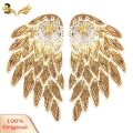 1 Pair Women Fashion Xmas Gift Angel Wings Rhinestone Inlaid Stud Earrings. 