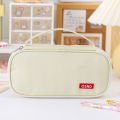 Nexvix Korean version simple hand-carried double-layer pencil case, oxford cloth solid color student stationery box, multi-function pencil case logo. 