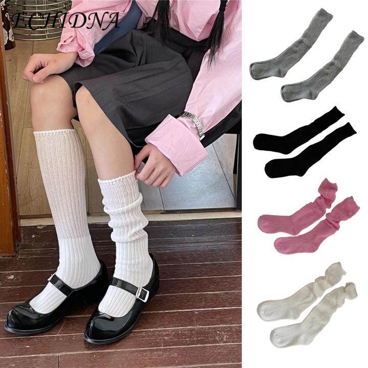 ECHIDNA Women Knitted Stockings Japanese Style Warm Winter Calf Socks for Women Anti-slip Elastic School Girl Stockings less Than Women Long Socks