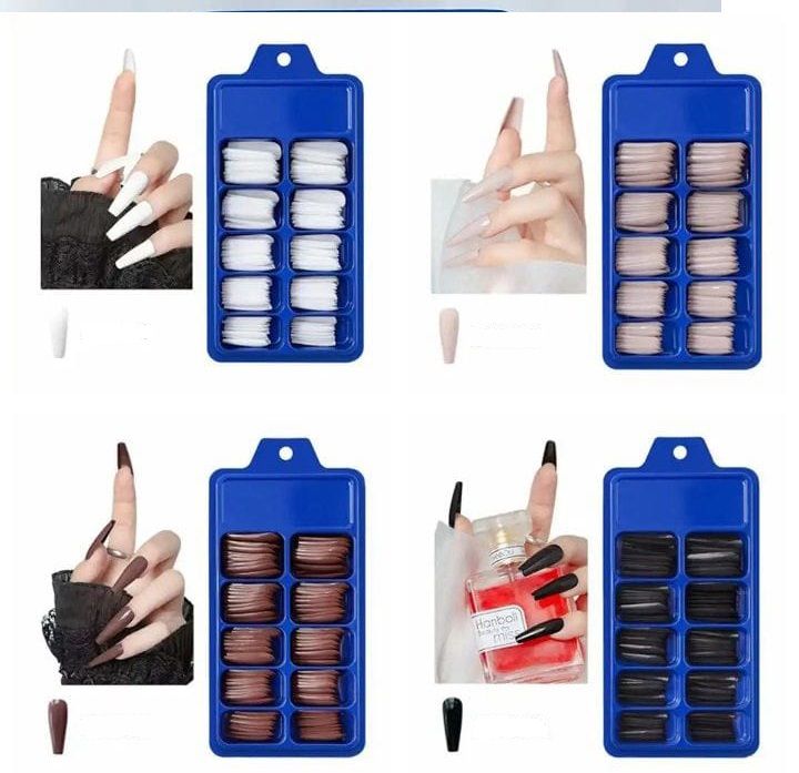100 pcs Coffin Shape Nails For Girls, Artificial Nails, Nails For Girls Beautiful Fancy Nails Fake Nails , Acrylic Nails Nails Kit 100 pcs Set Colorful  Falsee Nails