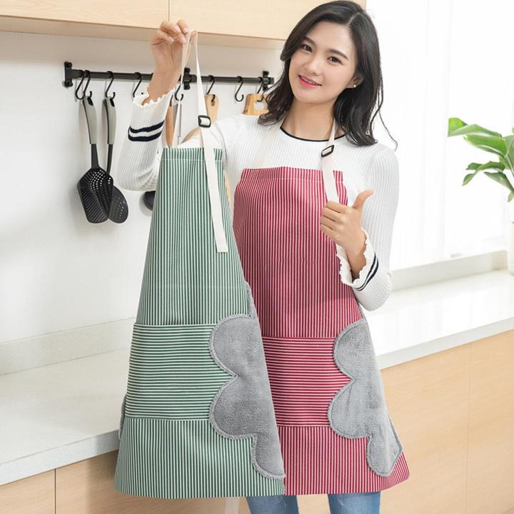 【FUN LIVE】 E. Korean Fashion Waterproof Apron Adjustable Lace Up Apron Oil-Proof Oxford Cloth Kitchen Apron With Side Wipe Hands