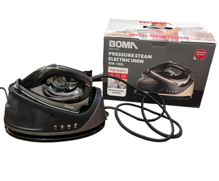 Boma German Made High Quality Steam Iron BM-2201 Handheld Garment Steamer for Clothes Water Capacity 250 Quick Heating 2200w Professional Liquid Commercial Electric Steam Iron for Fancy Portable Ironing Machine (BLACK)