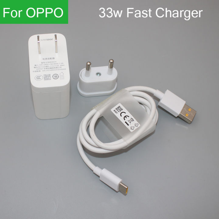 Original OPPO 11V 3A 33W Max Supervooc Fast Power Wall Charging Adapter for Reno 3 5 7 8 4G 4Z 5G A53 A57 A93 A96 1M USB C Cable