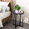 Beautiful and modern X-Style Round Small side Table with White Marble Texture for living room and Home decoration. 
