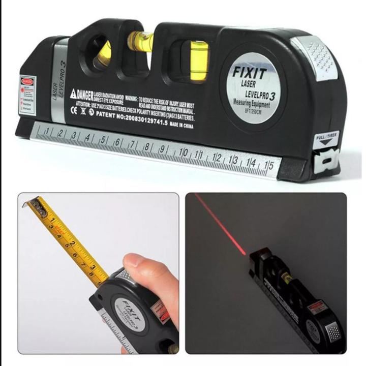 Fixit Laser Level Pro 3 4in1 Multi-Purpose Measuring Tool With 8 Feet Tape