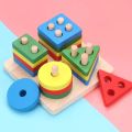 Geometric Intelligence Board Wooden Puzzles Teaching Geometric Shape Cognitive Matching Toys colorful For Kids. 