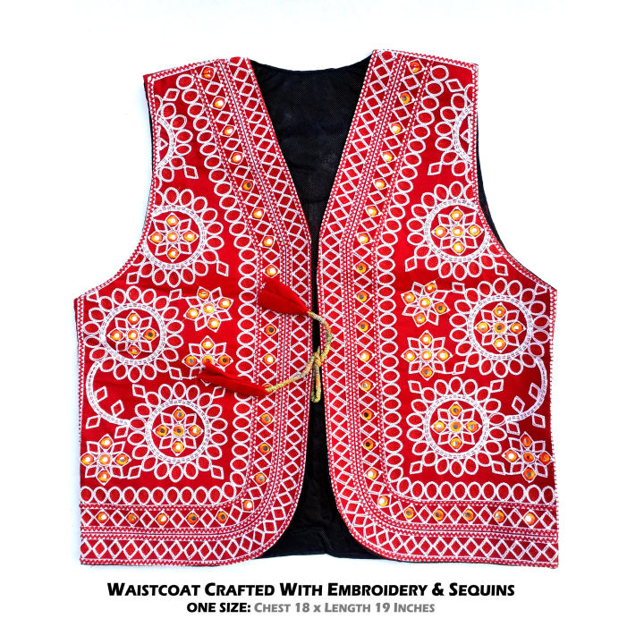 Sindhi Embroidered Waistcoat Koti for Female Adults crafted with Embroidery & Reflective Sequins Waist Coat Sleeveless