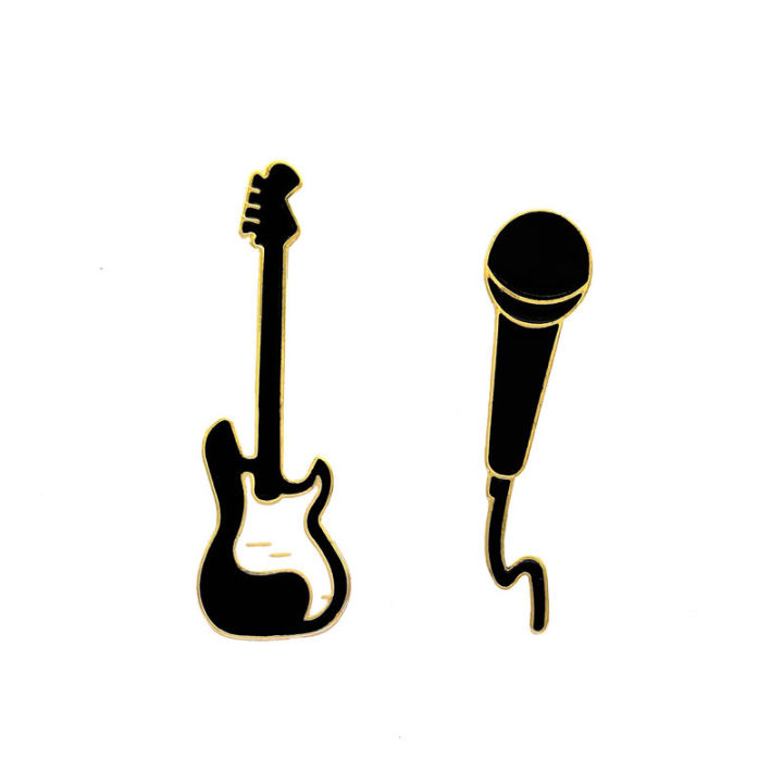 European and American simple fashion creative cute rock guitar microphone metal brooch badge male pin bag accessories women
