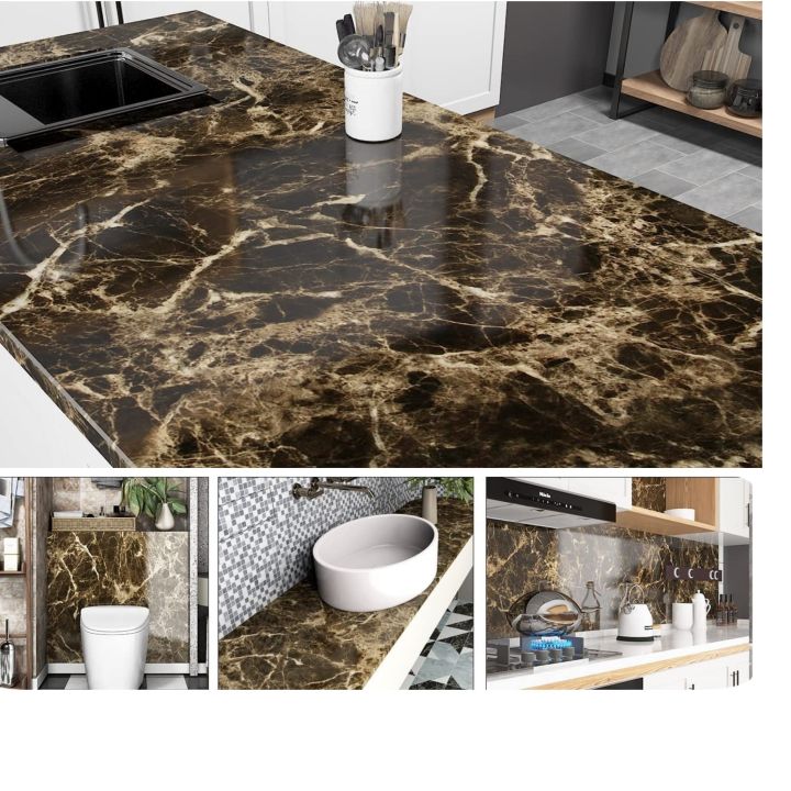 Self Adhesive Black Marble Sheet for Kitchen - Anti Oil and Heat Resistant Wallpaper Small Size 30 x 100cm Large Size 60 x 200