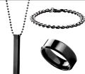 PACK OF 3 MEGA DEAL FASHION STAINLESS STEEL | BLACK 3D-BAR STICK LOCKET + TITANIUM RING + CUBAN LINK CHAIN BRACELET FOR BOYS AND GIRLS | TRENDY JEWELRY SET FOR MEN AND WOMEN. 