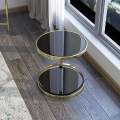 Black Round Side Table in Tempered Glass with Gold Storage, Luxury Toughened Glass Corner Table with Stainless Steel Gold Finish, and Nordic Luxury Wooden Side Table - The Perfect Serving, Accent, and End Tables for Your Room!. 