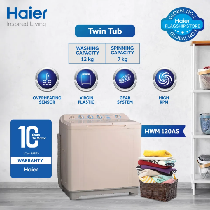 Haier - 12Kg - Twin Tub Top Load Semi Automatic Washing Machine - HWM 120-AS